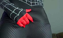 miles morales spiderman cosplay jerks huge load massively