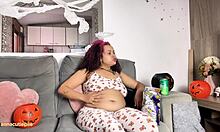 Chubby ebony halloween movie night brings farts burps