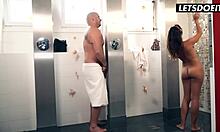 frida sante's steamy hostel bathroom tease