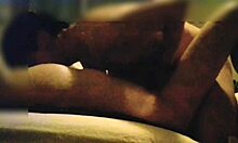 sexy red lingerie wife tempts with close-up handjob then rides cock milking every drop