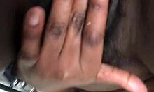 Petite ebony babe dirty talks her hairy beaver to creamy orgasm riding huge dildo barefoot solo homemade tease