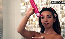 frida sante's steamy hostel bathroom tease