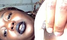 Petite ebony babe dirty talks her hairy beaver to creamy orgasm riding huge dildo barefoot solo homemade tease