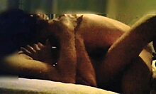 sexy red lingerie wife tempts with close-up handjob then rides cock milking every drop