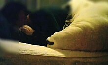 sexy red lingerie wife tempts with close-up handjob then rides cock milking every drop