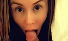 Blonde cutie delivers quick morning deepthroat blowjob swallowing hot load