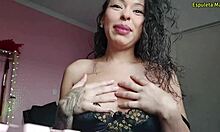 Suggestive morning play with sexy brazilian brunette in lingerie and feet fetish