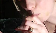 Milf grips huge cock handjob then rides dildo through crotchless panties