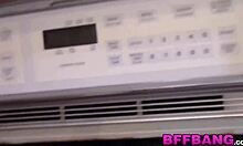 Hardcore 18yo Besties Switch from Kitchen Cooking to Big Dick Foursome Riding