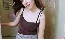 aww sweet petite brunette teen mommy showered solo on sofa pov