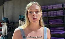 sporty blonde milf rips clothes begs penis over weights public outdoor