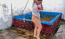 Stepmom's Irresistible Bikini Ass Bathes In Patio