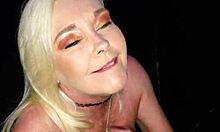 Ms paris in heels stockings deepthroats shaved pussy close-up outdoor public cock sucking facial