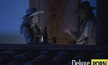 Cowboy rams smoking blonde teen pussy outdoors hard