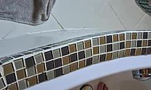 Chubby german mature washes dirty barefoot feet fetish style in the bathtub
