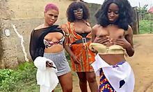 Hey girl, these busty black lesbians share that double dildo till they squirt everywhere!!