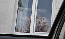 voyeur taxi driver spies mature blonde milf naked in stockings washing windows panty-free