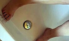 Chubby german mature washes dirty barefoot feet fetish style in the bathtub