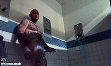 Prison solo big cock tattooed guy masturbates wet handjob to massive cumshot close-up hardcore