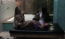 Blonde bisexual in sheer lingerie starts porn journey licking navels in bathroom with pistolinha meme.