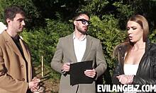 Heart-pounding threesome seals Alexis Crystal's wild petite teen group sex deal