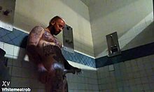 Prison solo big cock tattooed guy masturbates wet handjob to massive cumshot close-up hardcore