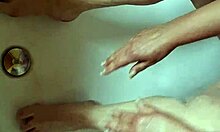 Chubby german mature washes dirty barefoot feet fetish style in the bathtub
