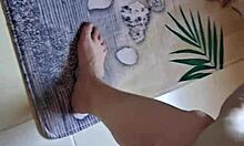 Chubby german mature washes dirty barefoot feet fetish style in the bathtub