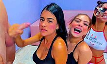 college blonde and brunette sluts deepthroat my monster cock in group orgy