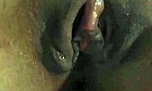 she spreads her dripping wet black pussy teasing solo play