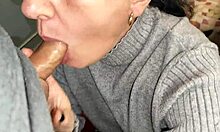 Amateur wife teases husband with deep blowjob swallowing cum mouthful