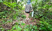 thai teen squats to pee in forest then fingers pussy moaning