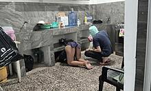 stepsister stuck cleaning kitchen i help film her brunette ass cheeks