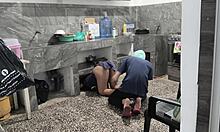 stepsister stuck cleaning kitchen i help film her brunette ass cheeks