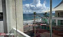 Married Slut Wife Flashes Big Pussy Lips Nude on Apartment Balcony for Macho Strangers