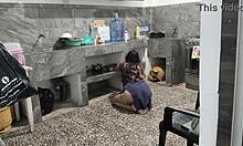 stepsister stuck cleaning kitchen i help film her brunette ass cheeks