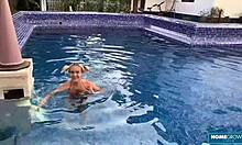 afternoon quickie with hot tattooed blonde babe lolipop n horny mark pirson poolside cowgirl doggystyle