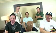 Horny brunette milf dives into group orgy with young friends' cocks