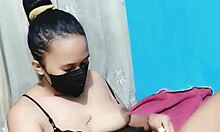 Bikini babe masturbates her pussy using a huge dildo