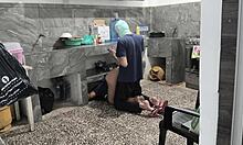 stepsister stuck cleaning kitchen i help film her brunette ass cheeks