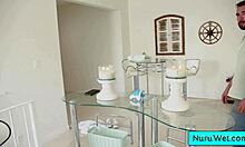 Sexy ebony masseuse chanell heart rubs wet black clit and pussy in steamy shower