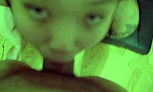 Tight Asian pussy stretched missionary while she gags on huge cock