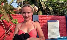 afternoon quickie with hot tattooed blonde babe lolipop n horny mark pirson poolside cowgirl doggystyle