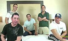 Horny brunette milf dives into group orgy with young friends' cocks