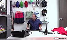 Rough doggystyle pounds cute petite shoplifter teen's tight ass in lingerie