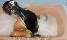 cute euro babe licks creampies her big ass in shower orgasm
