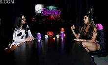 crossdressing swingers reveal exhibitionist secrets in sheer halloween lingerie game