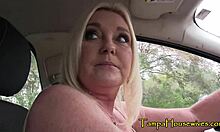 Mature Blonde Fingers Shaved Pussy to Orgasm in Outdoor Public Spot