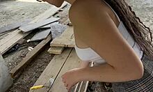 stepdad shares busty girlfriend in abandoned house with friend