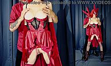 redhead milf bunny screams as hot wax drips on her huge shaved tits in halloween pain play